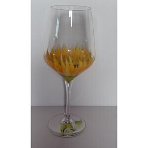 Luigi Bormioli Hand Painted Sunflower Wine Glasses Signed